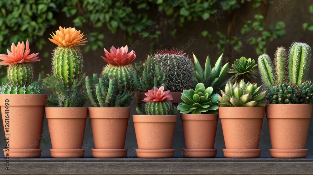 Fototapeta premium 13.Succulent and cactus in pots seamless pattern