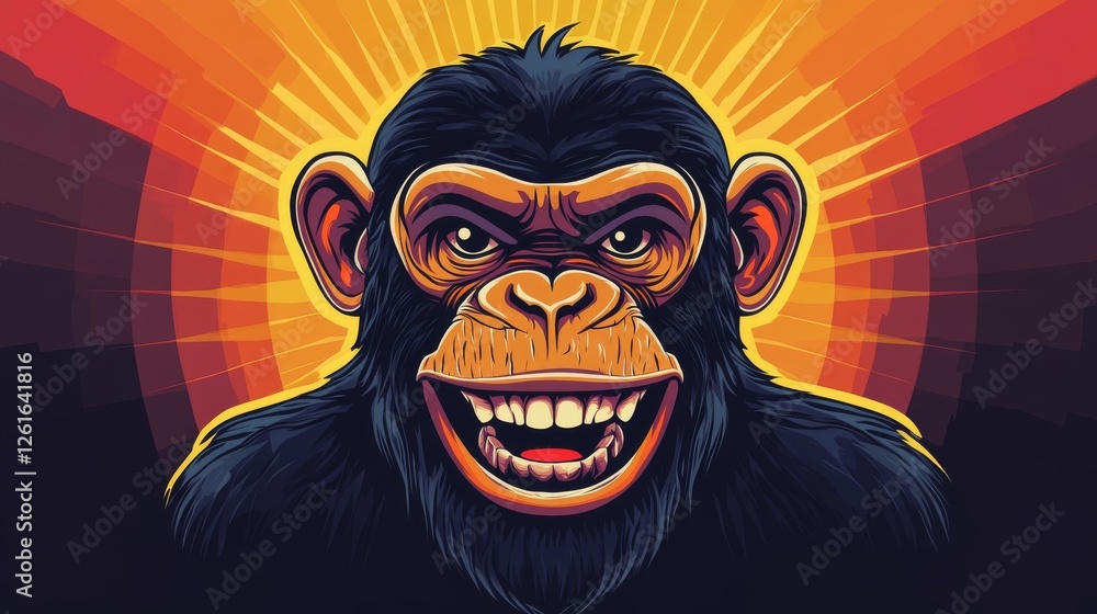 118.Playful chimpanzee mascot logo with exaggerated features, showcasing a mischievous grin and vibrant accents in a dynamic and eye-catching layout. 118.Playful chimpanzee mascot logo with exaggerated features, showcasing a mischievous grin and vibrant accents in a dynamic and eye-catching layout.