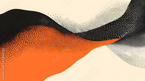 Abstract Orange Black Halftone Wave Background