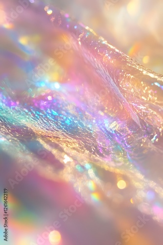 Abstract iridescent holographic material textures with glowing lights photo