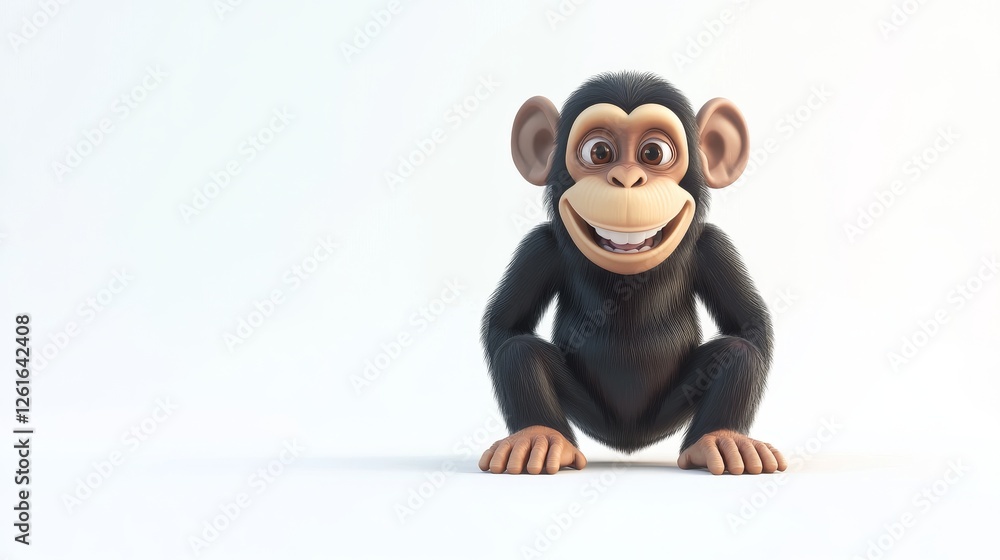36.Vibrant 3D depiction of a smiling monkey in a playful stance, designed with soft shading and rounded features on a white background. 36.Vibrant 3D depiction of a smiling monkey in a playful stance, designed with soft shading and rounded features on a white background.