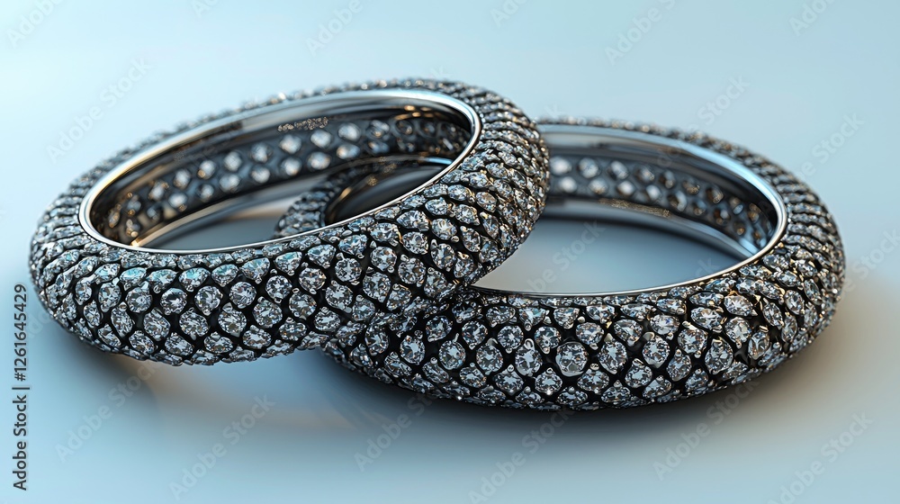 Fototapeta premium Two intricately designed diamond-encrusted rings resting on a smooth surface, showcasing elegance