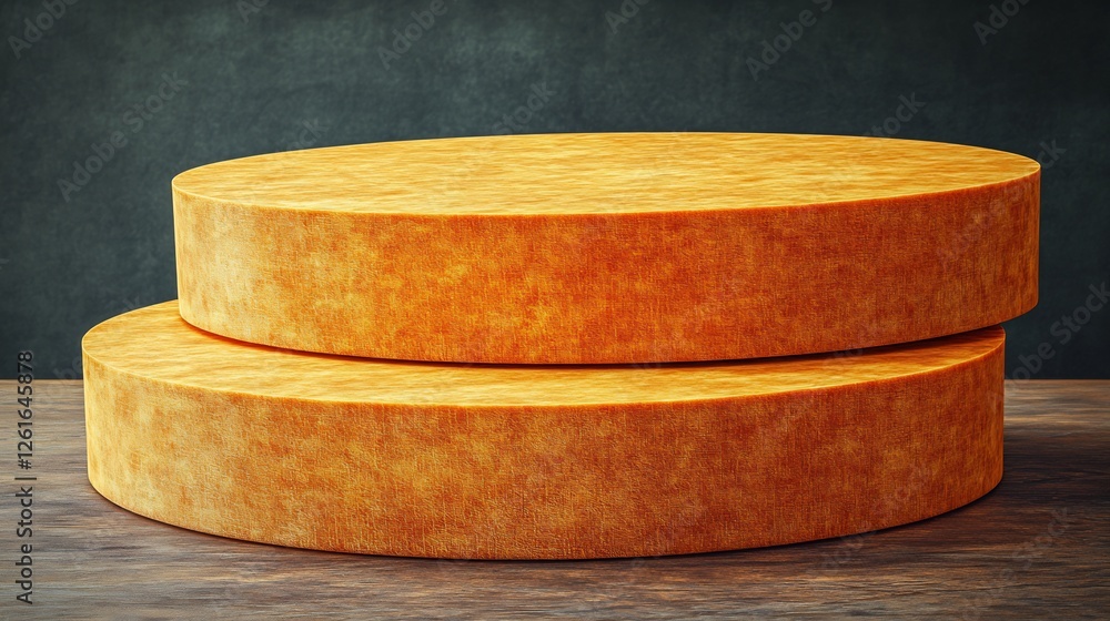 Golden wood discs subtly stacked dark background. AI Generated Golden wood discs subtly stacked dark background. AI Generated