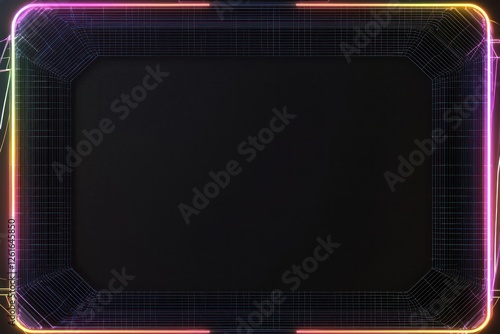 Neon metallic edges highlight a realistic AI-rendered black wireframe, surrounded by space.