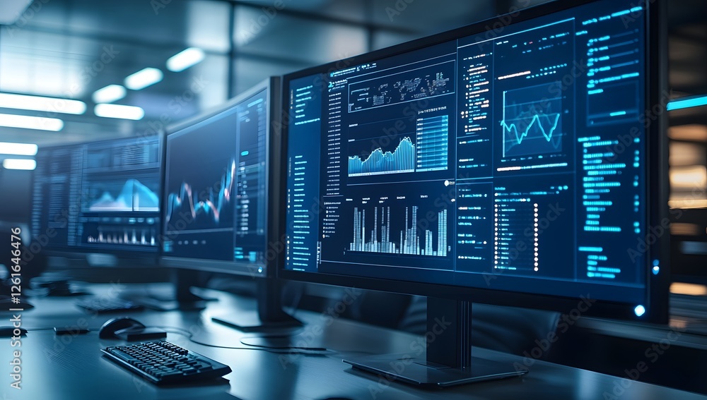Monitoring data charts on multiple displays in a server room Monitoring data charts on multiple displays in a server room