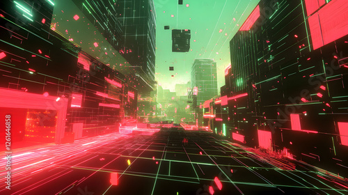 Neon Cyberpunk Cityscape Futuristic Digital Street at Night
