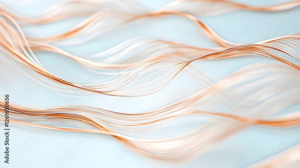 Obraz premium Abstract Flowing Lines Soft Peach and White Waves on Pale Blue Background