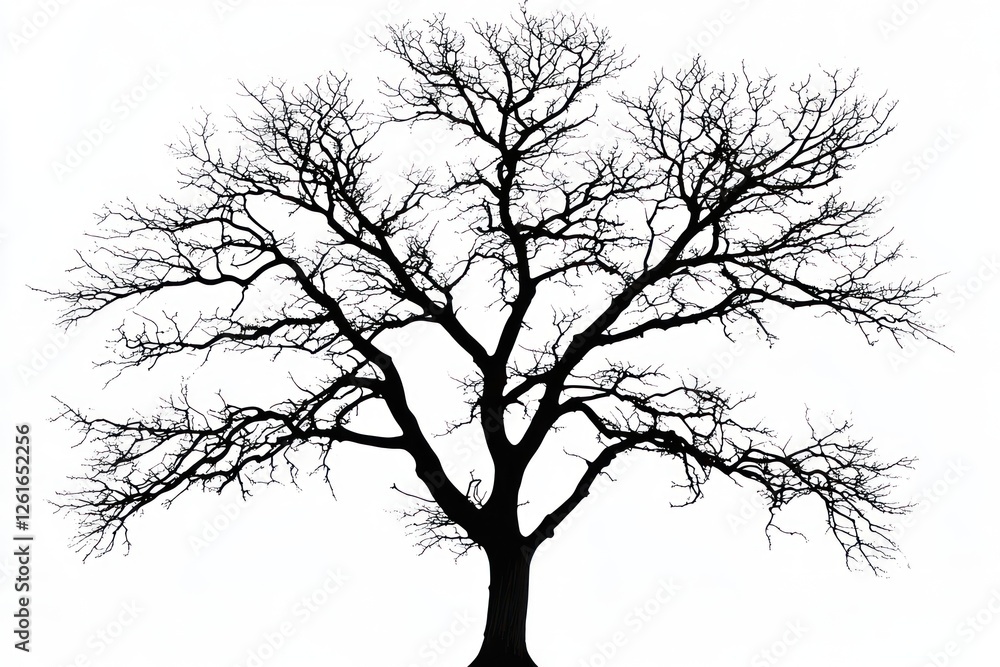 Fototapeta premium Bare winter tree silhouette against white sky; nature, background