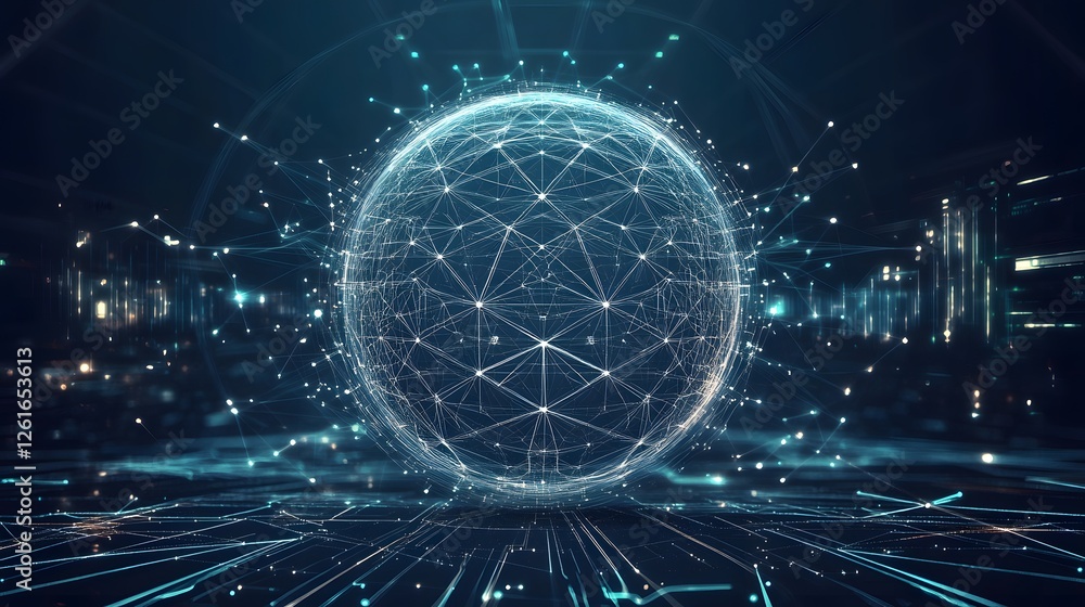 Fototapeta premium Digital sphere constructed with network connections and futuristic background