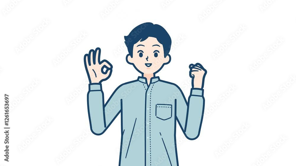 stand collar shirt man_make an ok hand sign_with alpha channel.mov