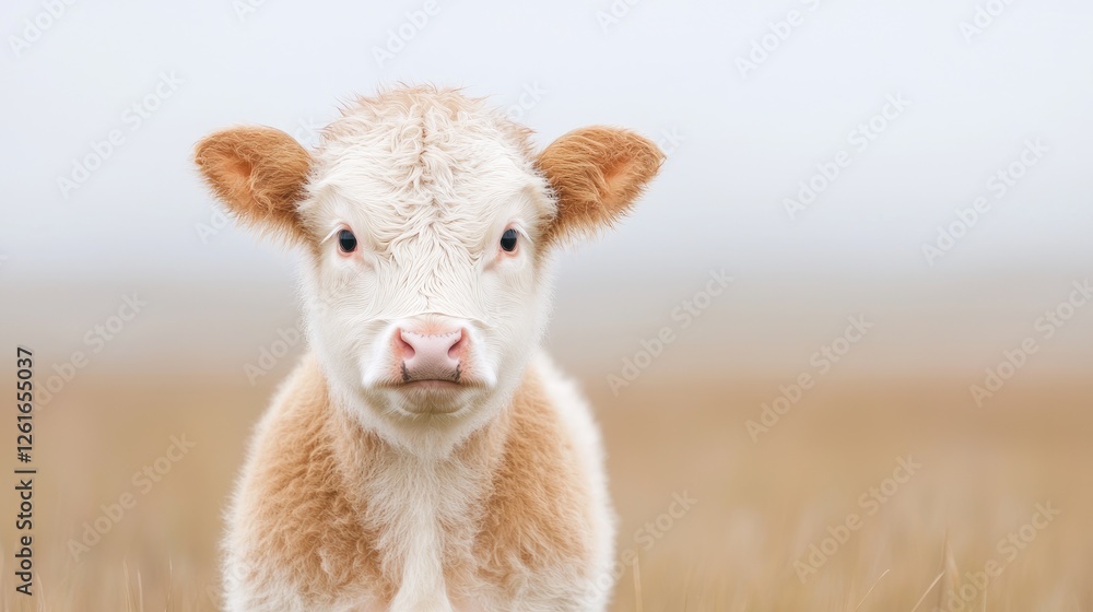 Cute calf in field, autumn background, farm animal portrait Cute calf in field, autumn background, farm animal portrait