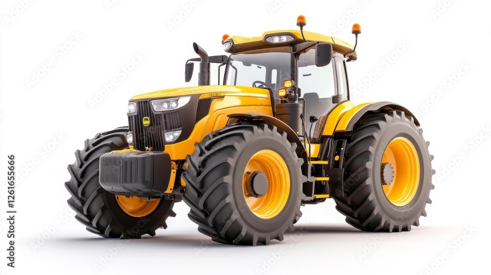 Yellow Modern Tractor with Large Tires Isolated on White Background. Generative AI Yellow Modern Tractor with Large Tires Isolated on White Background. Generative AI