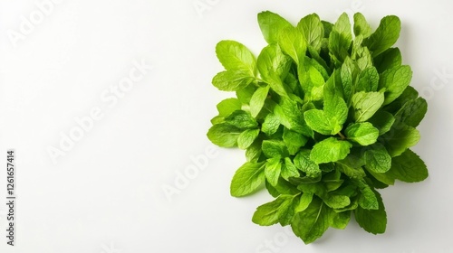 Fresh Green Mint Leaves on a White Isolated Background. Generative AI photo