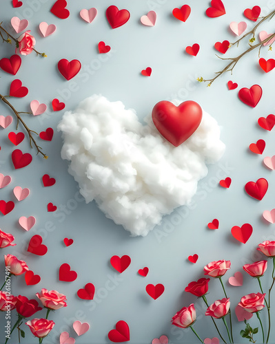 Valentine's Day background with heart-shaped cloud pink tone