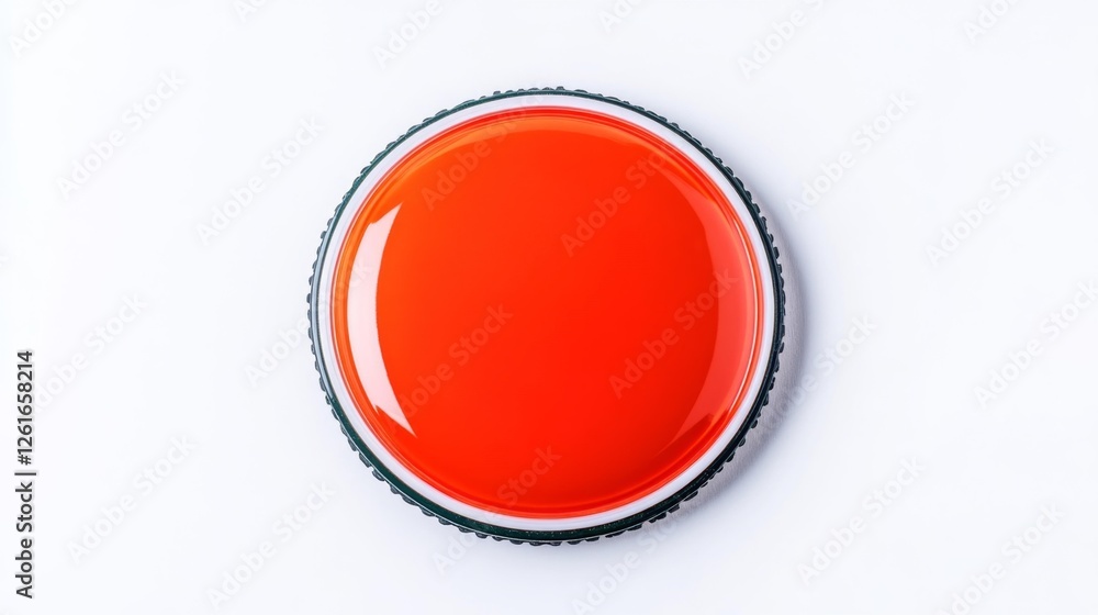 Red Liquid Inside a Clear Circular Bottle Lid Isolated on White. Generative AI Red Liquid Inside a Clear Circular Bottle Lid Isolated on White. Generative AI