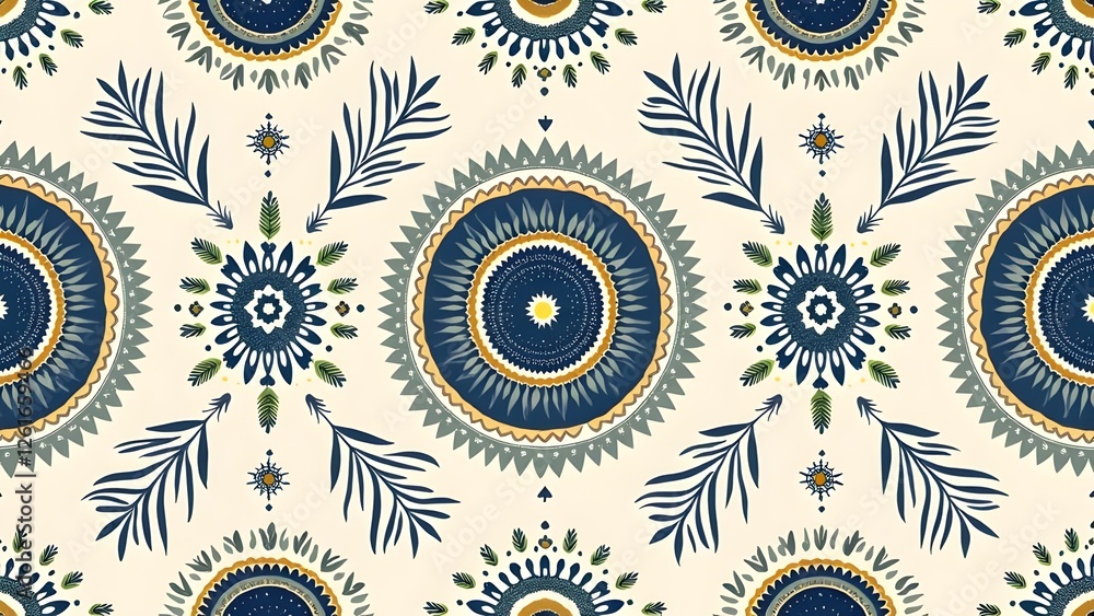 Fototapeta premium Bohemian Mandala and Fern Pattern for Fashion Fabrics, Wallpapers