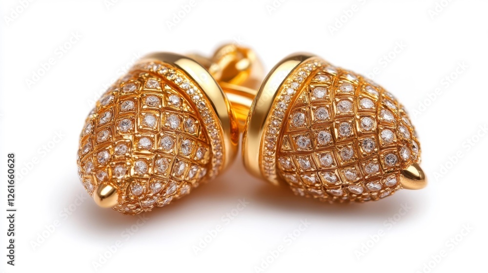 Elegant Diamond-Encrusted Gold Pinecone Cufflinks. Generative AI Elegant Diamond-Encrusted Gold Pinecone Cufflinks. Generative AI