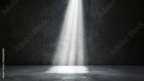 A beam of light traverses a dark tunnel, symbolizing discovery and innovation in a futuristic setting.