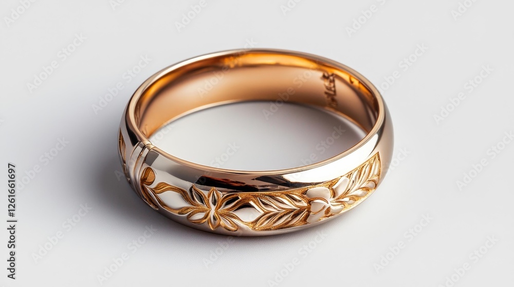 Golden Engraved Ring with Floral Design on White Background. Generative AI Golden Engraved Ring with Floral Design on White Background. Generative AI