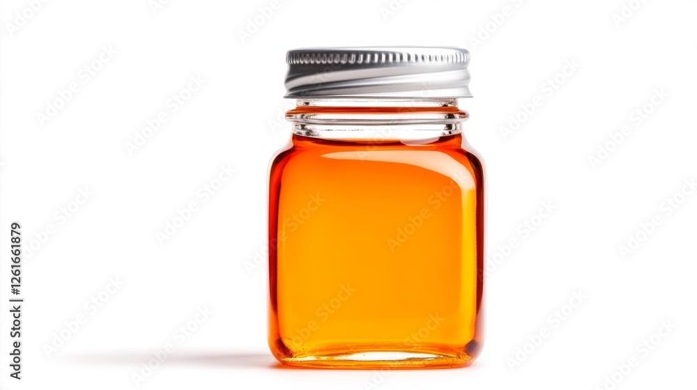 Isolated Orange Liquid in a Small Glass Bottle on White Background. Generative AI Isolated Orange Liquid in a Small Glass Bottle on White Background. Generative AI