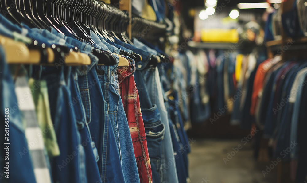 Obraz premium Contemporary denim and casual pieces artfully arranged, epitomizing modern lifestyle trends and urban chic aesthetics