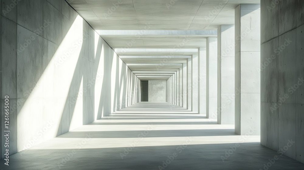 Fototapeta premium Modern warehouse interior with clean lines and open space, showcasing industrial simplicity and functional design.