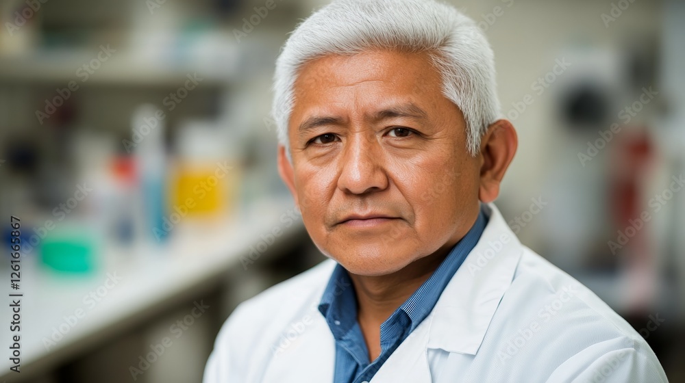 Focused male scientist in lab coat embodies dedication to scientific discovery. Focused male scientist in lab coat embodies dedication to scientific discovery.