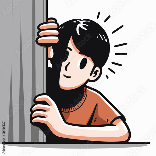 cartoon vector illustration of someone peeking