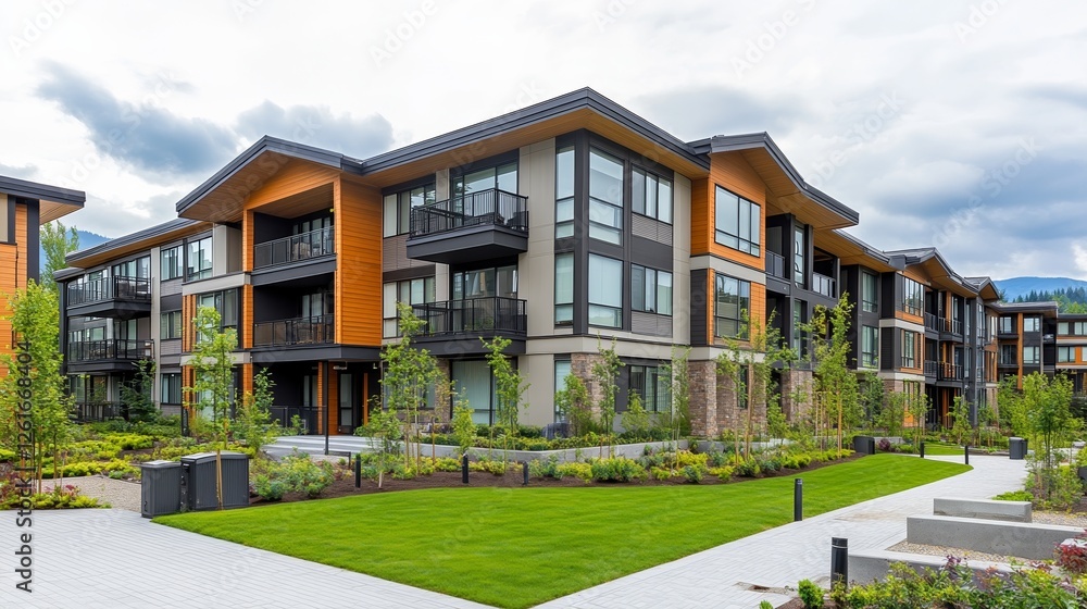 Modern residential building with clean design, showcasing simplicity and contemporary living. Modern residential building with clean design, showcasing simplicity and contemporary living.