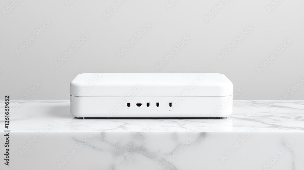 White network device on marble surface White network device on marble surface