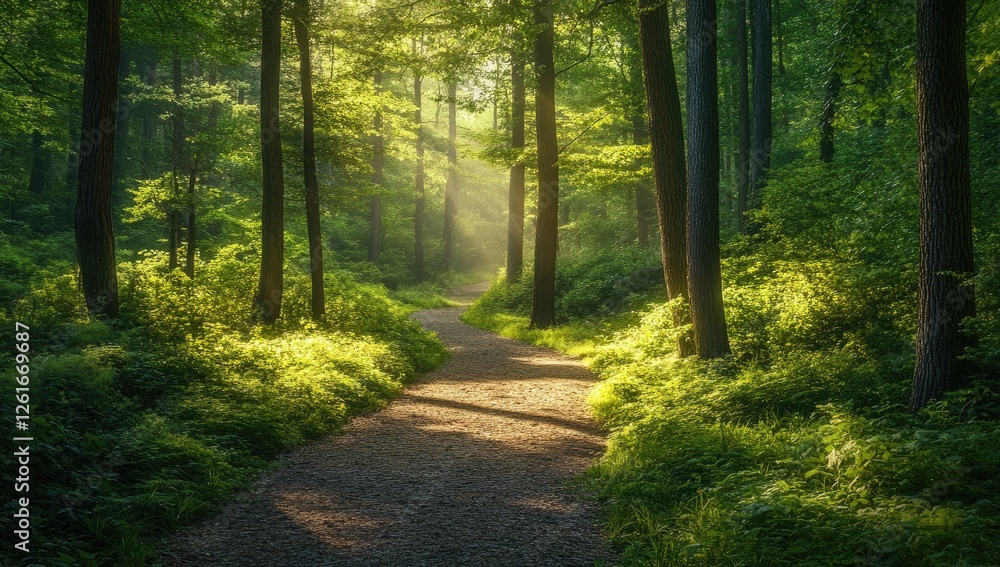 Obraz premium Sunlight path through lush forest