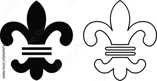 Fleur de Lys symbols or Fleur de Lis vector icon set ornament Silhouette isolated on transparent background. Flower Lily Royal Medieval Heraldic french symbol. Classic emblems flower art pattern.