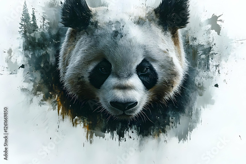 Artistic Panda Portrait In Watercolor Style photo