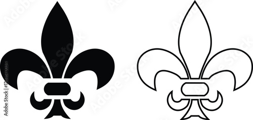 Fleur de Lys symbols or Fleur de Lis vector icon set ornament Silhouette isolated on transparent background. Flower Lily Royal Medieval Heraldic french symbol. Classic emblems flower art pattern.