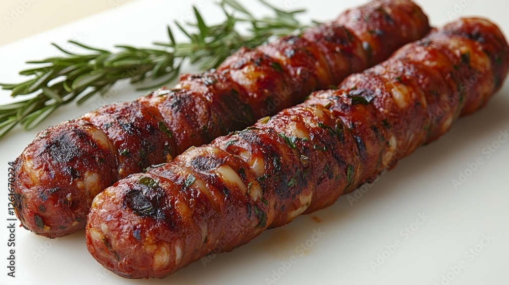 Close-Up of Grilled Sausages with Fresh Rosemary Sprigs. Generative AI Close-Up of Grilled Sausages with Fresh Rosemary Sprigs. Generative AI