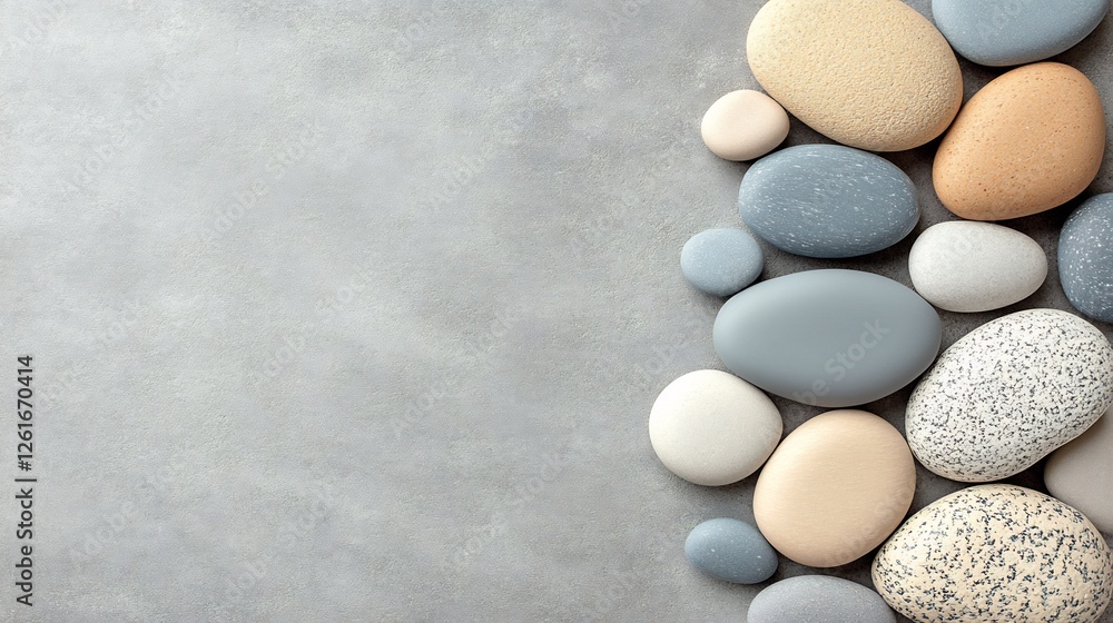Smooth stones calmly arranged gray background soft light. AI Generated Smooth stones calmly arranged gray background soft light. AI Generated