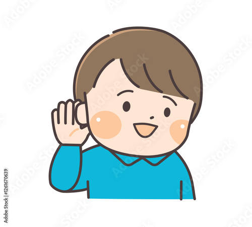 笑顔で右手を耳に当てている子供