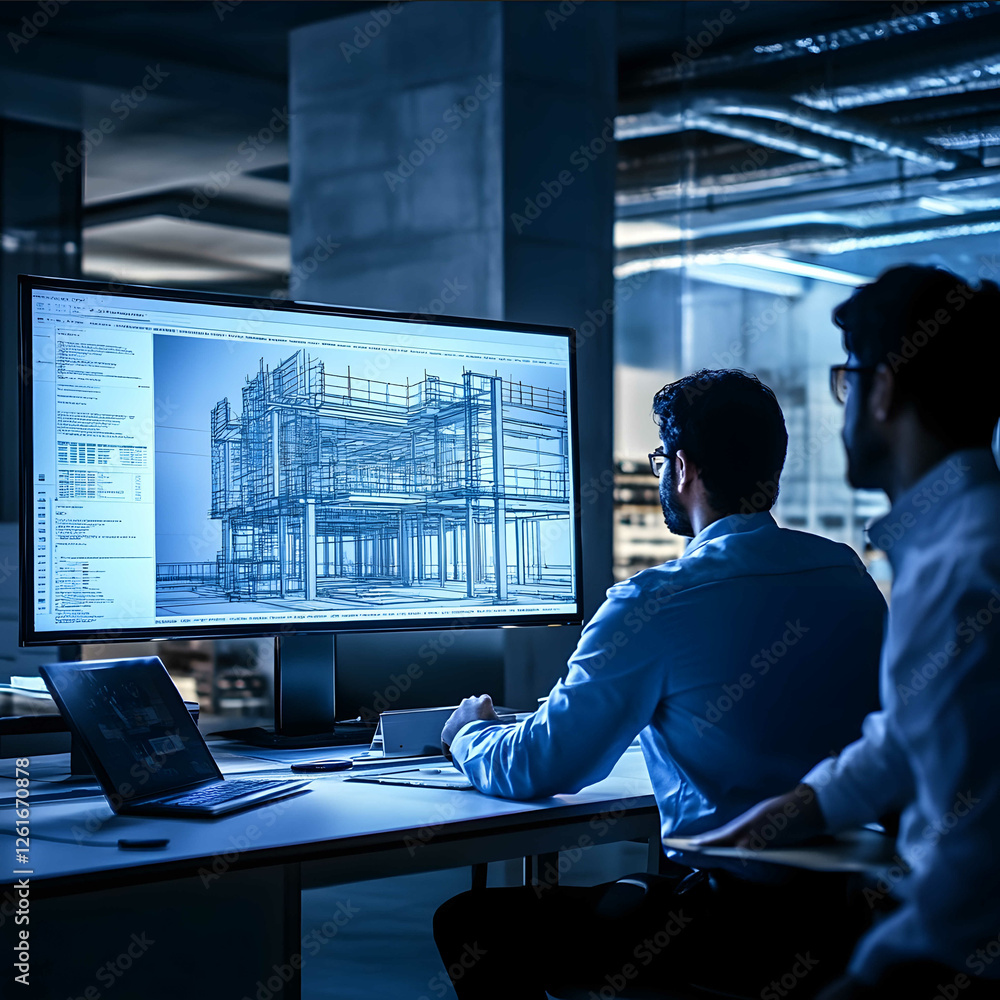 An experience centre where an indian builder contractor is with clients the TV in front has BIM Software display An experience centre where an indian builder contractor is with clients the TV in front has BIM Software display