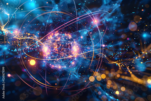 Wallpaper Mural Abstract Representation of Quantum Mechanics: Interconnected Web of Subatomic Particles in Cosmic Universe Torontodigital.ca