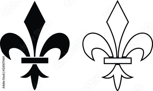 Fleur de Lys symbols or Fleur de Lis vector icon set ornament Silhouette isolated on transparent background. Flower Lily Royal Medieval Heraldic french symbol. Classic emblems flower art pattern.
