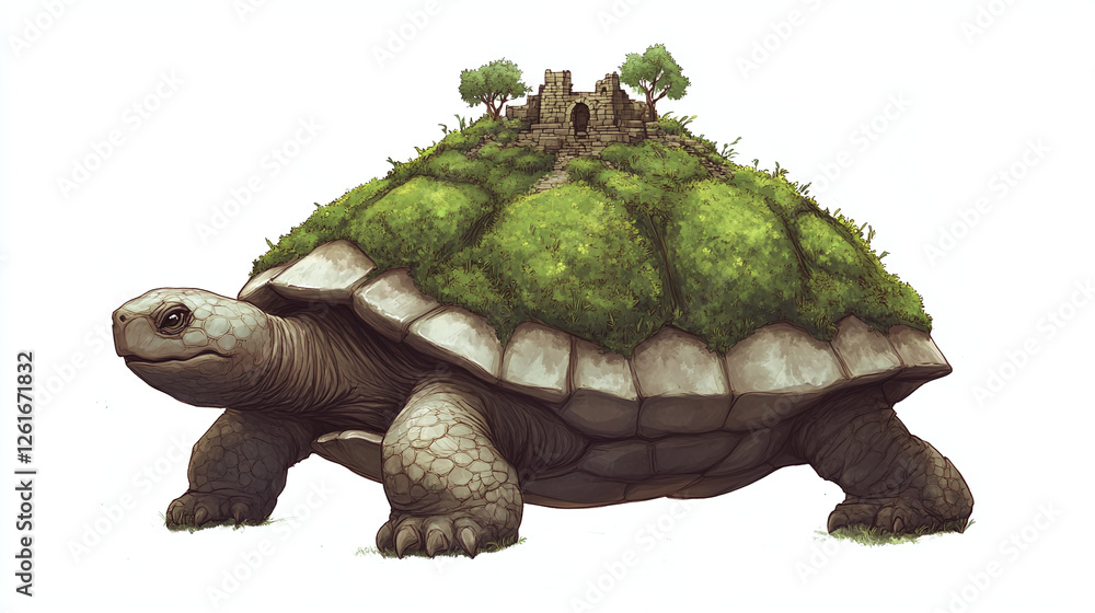 Fototapeta premium Giant Turtle with an Island on its Back
