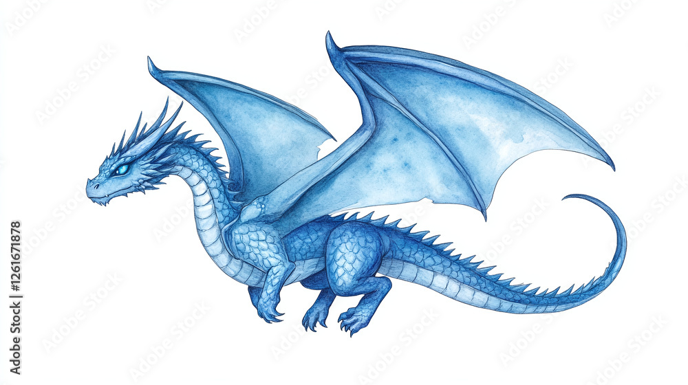 Fototapeta premium Majestic Watercolor Blue Dragon