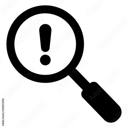 Problem identification icon with magnifying glass and exclamation mark