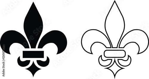 Fleur de Lys symbols or Fleur de Lis vector icon set ornament Silhouette isolated on transparent background. Flower Lily Royal Medieval Heraldic french symbol. Classic emblems flower art pattern.