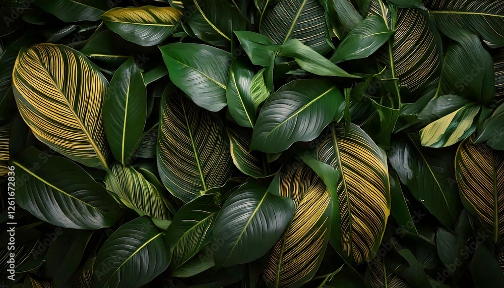 custom made wallpaper toronto digitalDense tropical greenery with golden leaf highlights and detailed textures