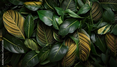 Wallpaper Mural Dense tropical greenery with golden leaf highlights and detailed textures Torontodigital.ca
