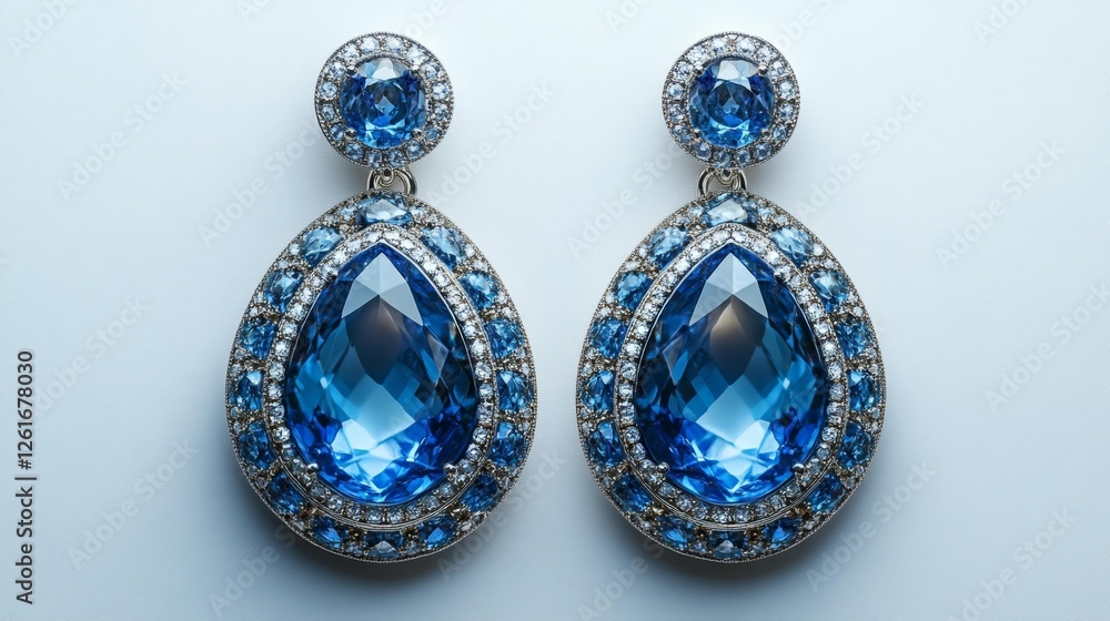 Elegant Pair of Sapphire Earrings with Sparkling Blue Stones and Diamonds. Generative AI Elegant Pair of Sapphire Earrings with Sparkling Blue Stones and Diamonds. Generative AI
