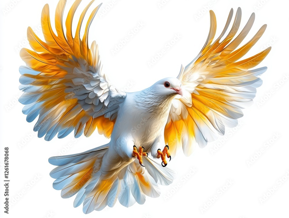 Obraz premium Majestic flight of a white and gold bird sky wildlife photography bright atmosphere aerial view nature beauty