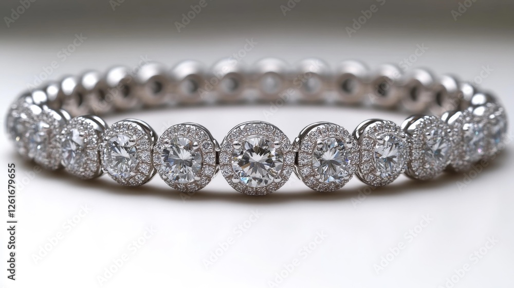 Obraz premium Elegant Diamond Bracelet with Sparkling Gems on Silver Band. Generative AI