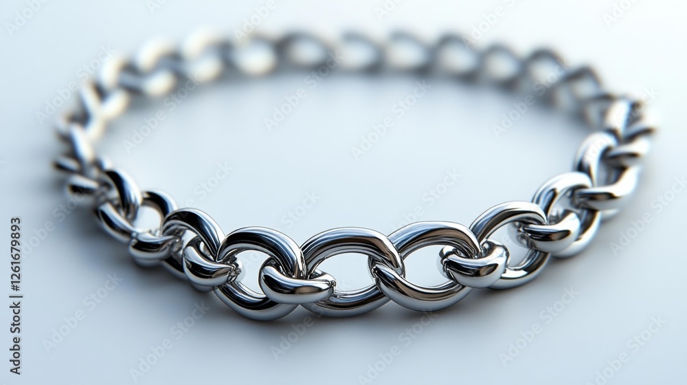 Obraz premium A shiny silver chain bracelet with interlinked loops on a smooth surface. Generative AI